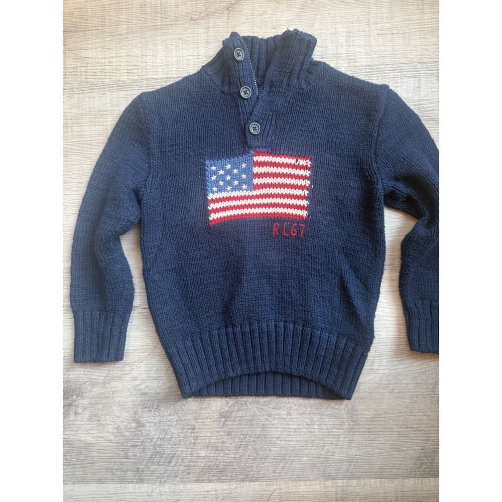 Polo Ralph Lauren Boys American Flag Knit Sweater Size 4/4T Navy